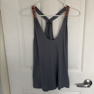 Gray beaded razor back tank top